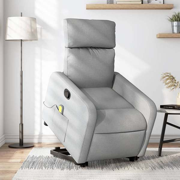 vidaXL Massagesessel mit Aufstehhilfe Hellgrau Stoff, 3206708