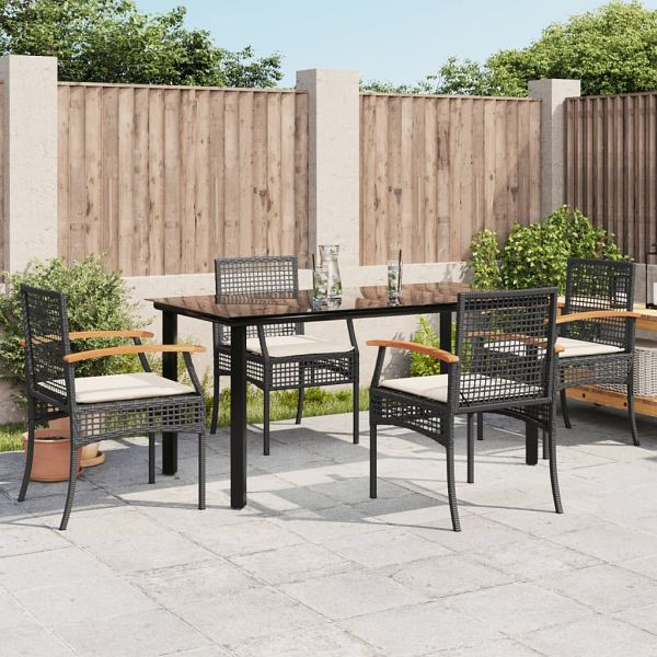 vidaXL 5-teilig Garten-Essgruppe mit Kissen Schwarz Poly Rattan, 3213606