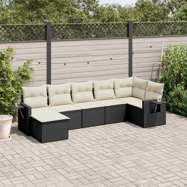 vidaXL 7-teilig Garten-Sofagarnitur mit Kissen Schwarz Poly Rattan, 3252813