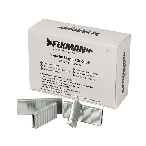 Fixman Heftklammern, Typ 90, 5.000er-Packung, 5,80 x 22 x 1,25 mm, 312861