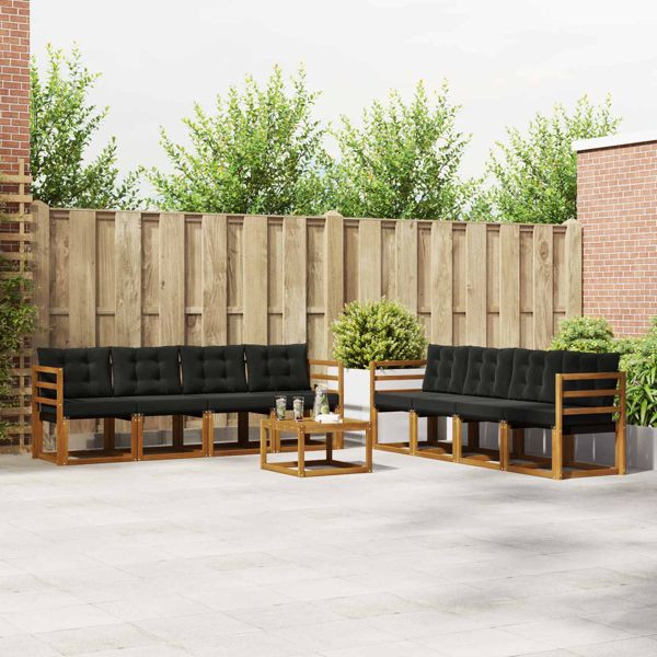 vidaXL Outdoor-Sofagarnitur mit Kissen 9-teilig Natürlich und Schwarz, 3368511