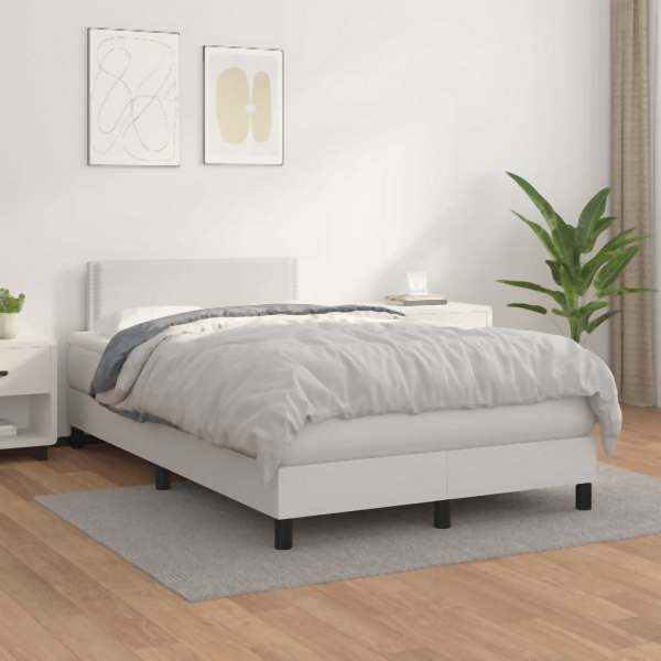 vidaXL Boxspringbett mit Matratze Weiß 120x200 cm Kunstleder, 3141054