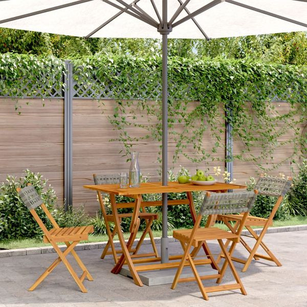 vidaXL Gartenstühle 4 Stück Klappbar Grau Poly Rattan & Massivholz, 3214595