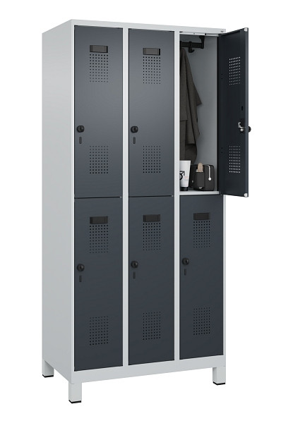 C+P Doppelstöckiger Spind Evolo PLUS, mit Füßen, 6 Fächer, 1950x900x500mm, 7035, RAL 7016 Anthrazitgrau, Drehriegel, 049310-30 S10012