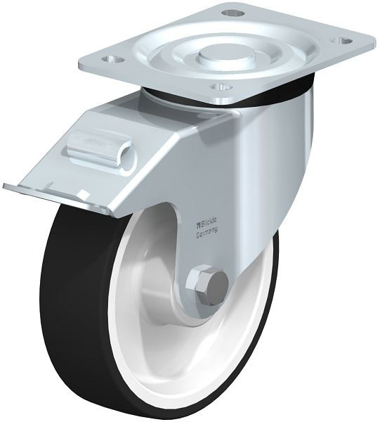 Blickle L-POTH 160G-FI Stahlblech-Lenkrolle, mittelschwere Ausführung, mit Anschraubplatte & Feststeller, Thermoplastisches Polyurethan, Grau, 739241