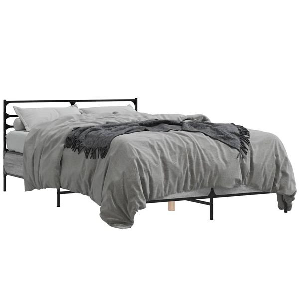 vidaXL Bettgestell Grau Sonoma 135x190 cm Holzwerkstoff und Metall, 3280075