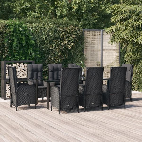 vidaXL 9-teilig Garten-Essgruppe mit Kissen Schwarz Poly Rattan, 3185194