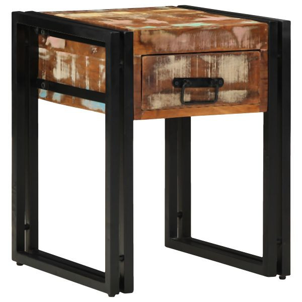 vidaXL Beistelltisch mit Schublade Schwarz 40x40x50 cm Massivholz Altholz, 4016713
