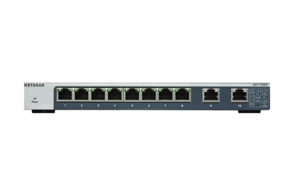 Netgear Smart managed Plus Switch 8 Ports, 2 Uplinks, Lüfterlos, Unmanaged, GS110MX-100PES