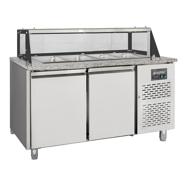 Vaiotec Salattheke / 2-fach mit Türen, Glasaufbau, für 4x GN 1/1 "grau", 1500 x 800 mm, 12227