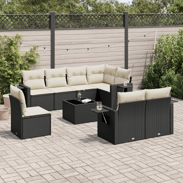 vidaXL 9-teilig Garten-Sofagarnitur mit Kissen Schwarz Poly Rattan, 3252783