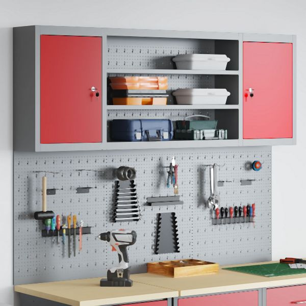 vidaXL 6-teiliges Werkzeugschrank- und Stecketagset Wandmontage Rot Metall, 3321409