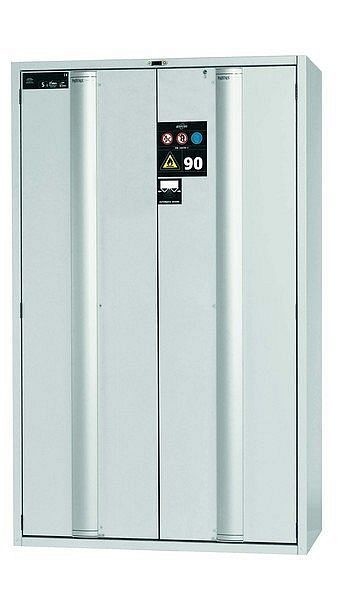 asecos Sicherheitsschrank S-PHOENIX touchless-90, S90.196.120.FDAO in lichtgrau RAL 7035 mit 4x Auszugswanne Standard (Edelstahl), 30120-001-30152