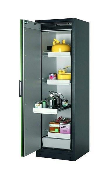 asecos Sicherheitsschrank Q-CLASSIC-90, Q90.195.060 in resedagrün RAL 6011 mit 3x Auszugswanne Standard (Stahlblech), 30072-048-30091