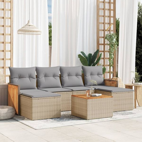 vidaXL 7-teilig Garten-Sofagarnitur mit Kissen Beige Poly Rattan, 3227907