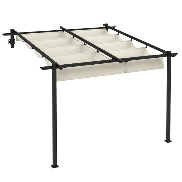 Outsunny Gartenpavillon 3 x 3m, einziehbares Dach, Wandmontage, Metallrahmen, Cremeweiß, 84C-469V00CW