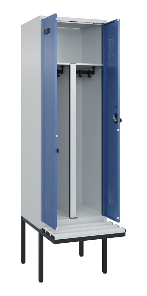 C+P PSA Doppel-Spind Evolo PLUS, Bank, 2 Abteile, 2120x600x815mm, 7035/5023, Drehriegel, Material Sitzfläche Kunststoff, 0490427-20P S10062