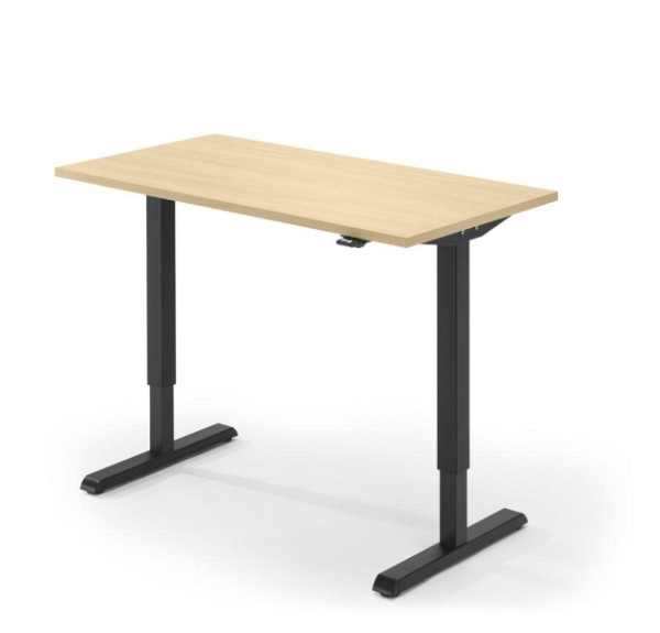 Deskin Sitz-/Stehtisch MULTI M, Ahorndekor, Gestell schwarz, B 1200 x T 650 x H 715 - 1205 mm, 330480