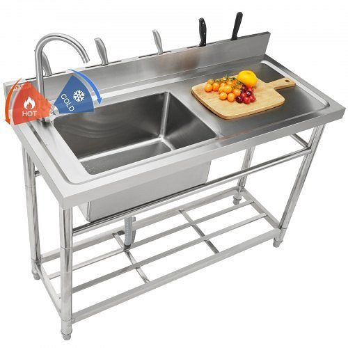 VEVOR Edelstahl-Waschbecken, Einzelbecken mit Werkbank, 47,2 x 19,7 x 37,4 Zoll, DSCDGZTZDC472YDRKV0