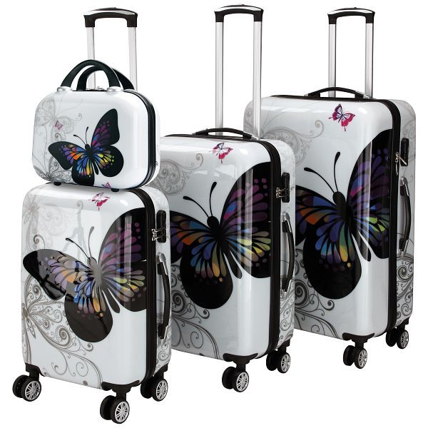 monzana Hartschalenkoffer Set 4-tlg Rollen 360º Beautycase Butterfly Polycarbonat, 104222