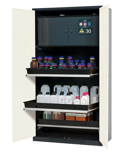 asecos Chemikalienschrank Systema-Plus-T, anthrazit, weiss, Sicherheitsbox, Tablarauszüge,Typ CS-30, 218476