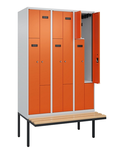 C+P Z-Spind Evolo PLUS, Bank, 6 Fächer, 2120x1200x815mm, 7035/2004, Zylinderschloss, Sitzfläche Holz, 0490437-326 S10028