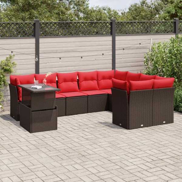 vidaXL 10-teiliges Gartensofa-Set mit Kissen, braun, Polyrattan, 3266854