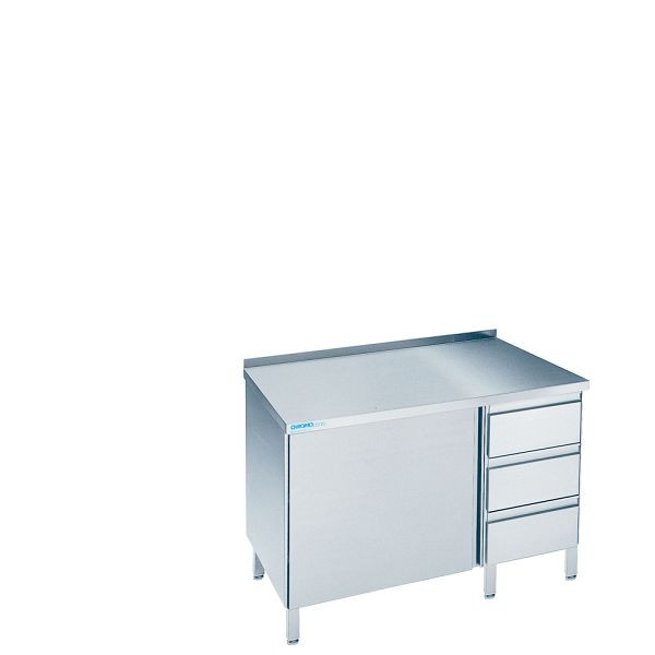CHROMOnorm Arbeitsschrank mit Flügeltür und Schubladenblock rechts, Tiefe 700mm, Tischplatte hinten auf, SF0708CS3R0