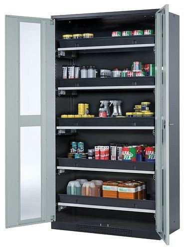 asecos Chemikalienschrank Systema-T CS-105G, Korpus anthrazit, Flügeltüren grau, 5 Tablarauszüge, 208983