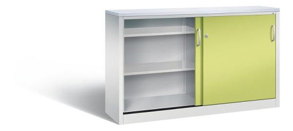 C+P Sideboard mit Schiebetüren Acurado, H1000xB1600xT400mm, Farbe: Lichtgrau / Viridingrün, Bügelgriff, 2146-00 S10118