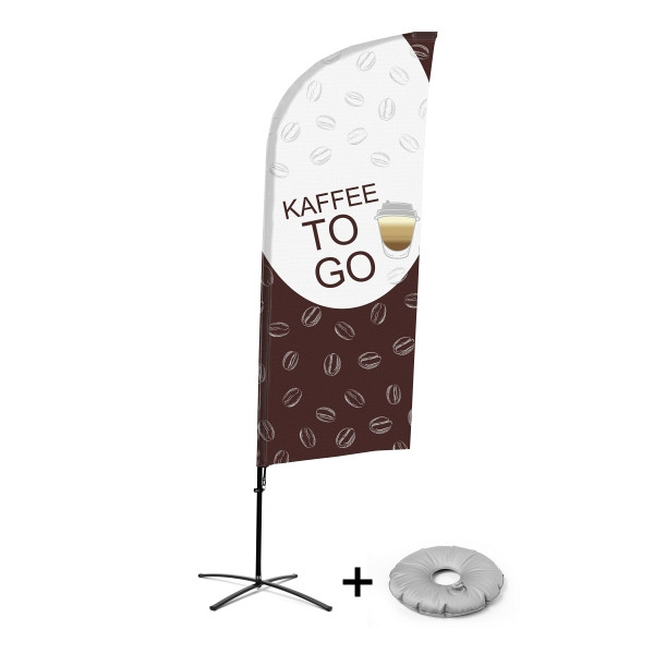 Showdown Displays Beachflag Alu Wind Komplett-Set Kaffee To Go Deutsch Kreuzständer, BFAW310-CB30-WB-I64