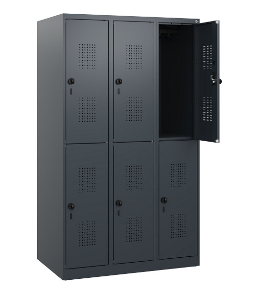 C+P Doppelstöckiger Spind Evolo PLUS, 6 Fächer, 1530x900x500mm, 7016/7016, Drehriegel, 0493005-30 S10016