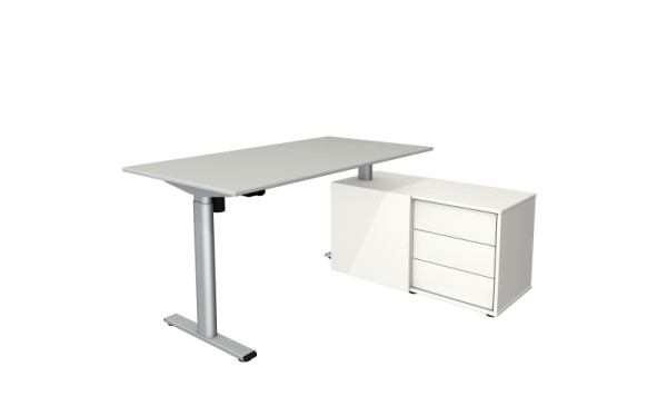 Kerkmann Steh-/Sitztisch Move 1 base 1500 X 800 MIT SIDEBOARD WEISS elektrisch höhenverstellbar von 730-1230 mm, Lichtgrau, 10305311