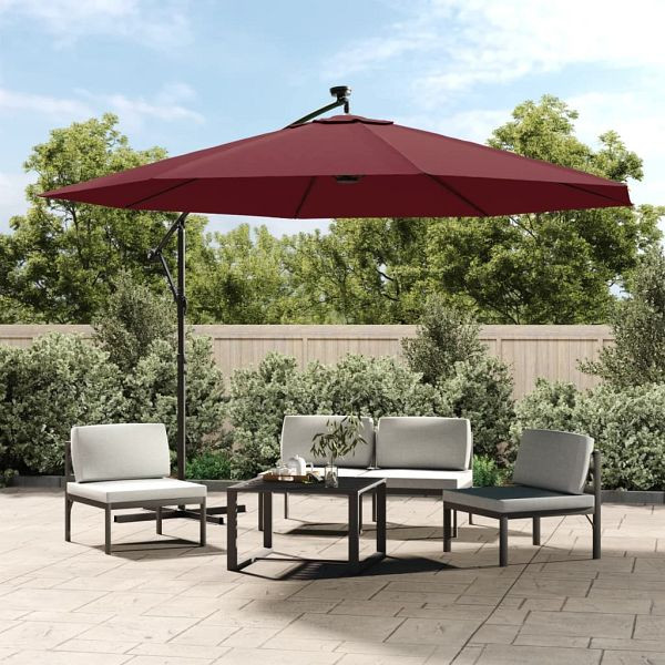 vidaXL Ampelschirm mit LED-Leuchten Bordeauxrot 350 cm, 313782
