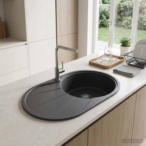 vidaXL Küchenspüle Einzelbecken Granit 77 x 49 x 20,5 cm Graphit, 42053749