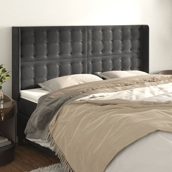 vidaXL Kopfteil mit Ohren Dunkelgrau 203x16x118/128 cm Samt, 3120081
