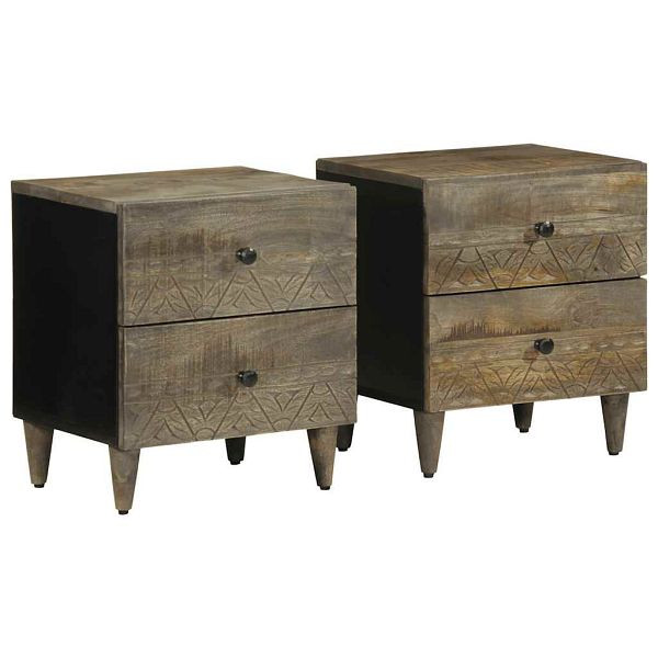vidaXL Nachttische 2 Stück Hellgrau 40x33x46 cm Massivholz Mango, 4017791