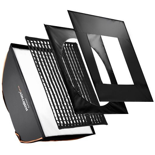 Walimex pro Softbox PLUS Orange Line 80x120, mit Grid und zwei Masken, inkl. Front- und Zwischendiffusor sowie Transporttasche, 1018802