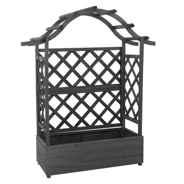 Mendler Hochbeet HWC-P66, Pflanz-/Blumenkasten Pflanzkübel Rankgitter Rankhilfe Spalier Holz FSC® 138x110x44cm, anthrazit-grau, 119653