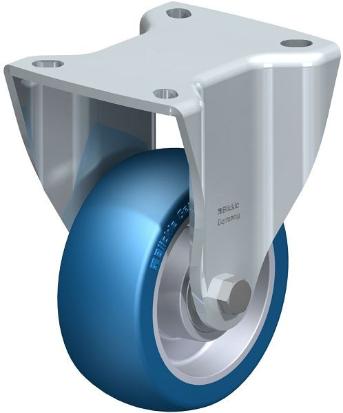 Blickle BH-ALBS 100K-1 Stahlblech-Bockrolle, Schwerlast-Ausführung, mit Anschraubplatte, Blickle Besthane® Soft, Blau, 746805