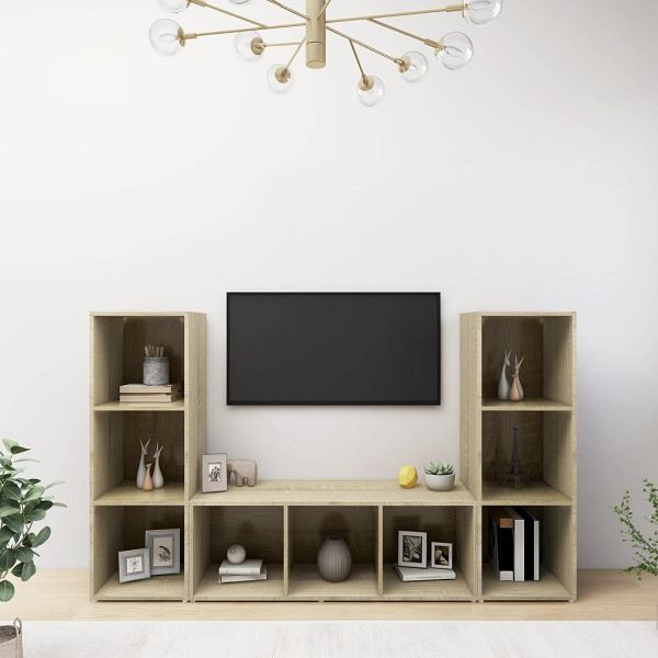 vidaXL TV-Schränke 3 Stück Sonoma-Eiche 107x35x37 cm Holzwerkstoff, 3079964