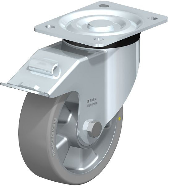 Blickle L-ALTH 150K-FI-AS Stahlblech-Lenkrolle, mittelschwere Ausführung, mit Anschraubplatte & Feststeller, Blickle Extrathane®, Grau, 625665