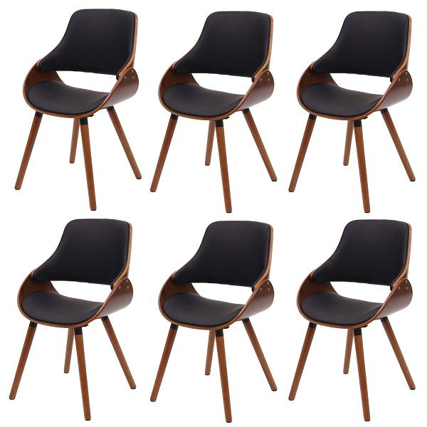 Mendler 6er-Set Esszimmerstuhl HWC-D23, Küchenstuhl Stuhl, Retro-Design, Kunstleder schwarz, 6x62564