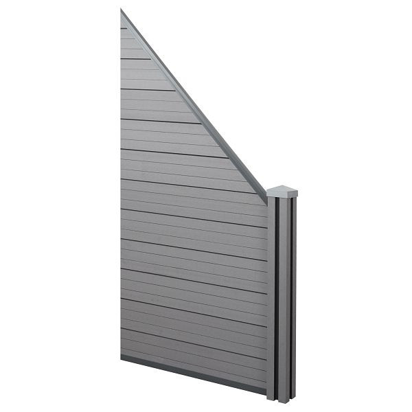 Mendler WPC-Sichtschutz Sarthe, Windschutz Zaun, WPC-Pfosten, Erweiterungselement schräg rechts, 0,98m grau, 58002