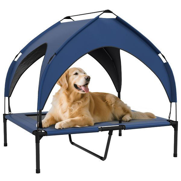 PawHut Hundebett mit Dach, atmungsaktiv, wasserabweisend, bis 30 kg, 91 x 76 x 89 cm, Dunkelblau, D04-272V02DB