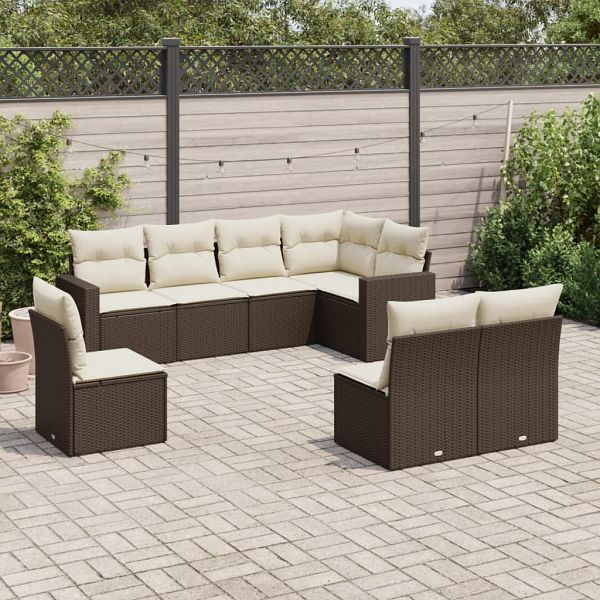 vidaXL 8-teilig Garten-Sofagarnitur mit Kissen Braun Poly Rattan, 3251410