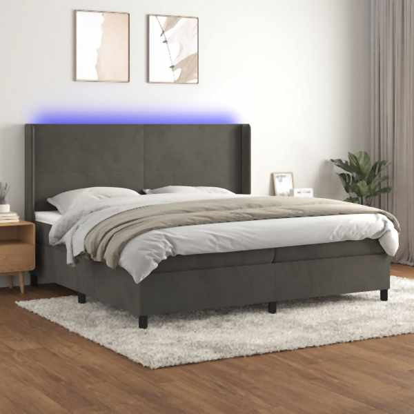 vidaXL Boxspringbett mit Matratze & LED Dunkelgrau 200x200 cm Samt, 3139464