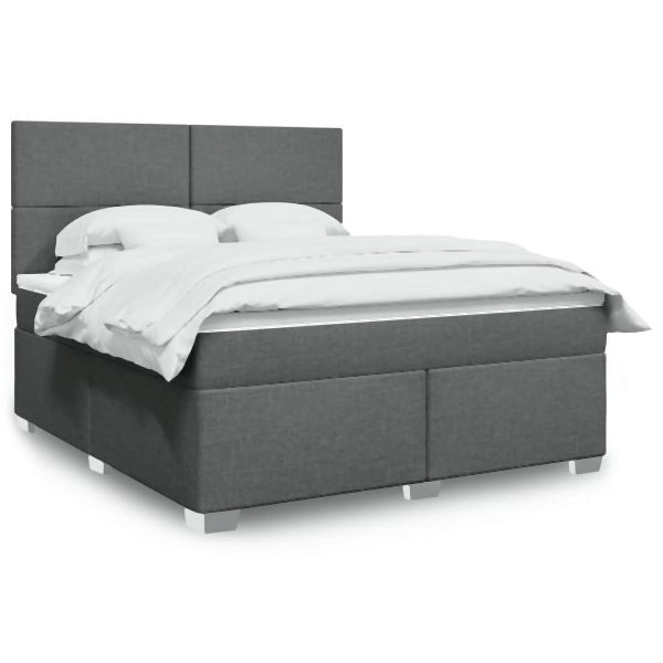 vidaXL Boxspringbett mit Matratze Dunkelgrau 180x200 cm Stoff, 3290561
