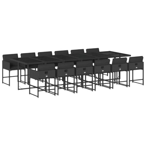 vidaXL 13-tlg. Garten-Essgruppe mit Kissen Schwarz Poly Rattan, 3211303