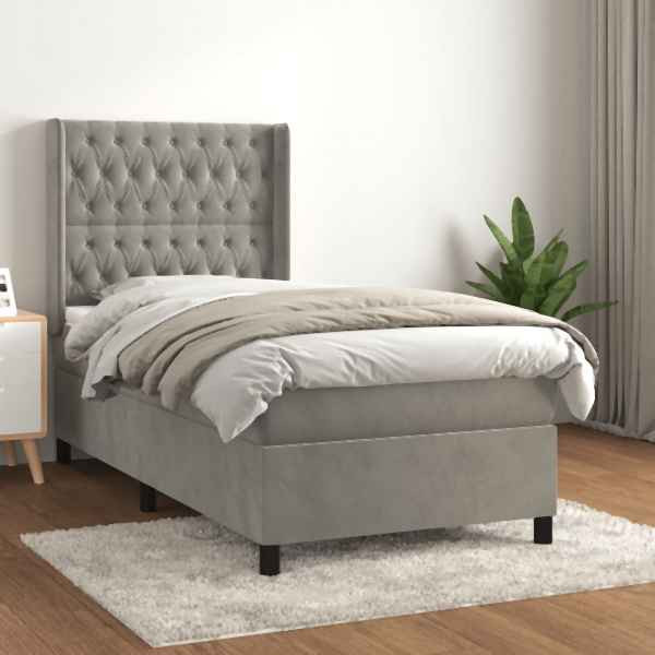 vidaXL Boxspringbett mit Matratze Hellgrau 100x200 cm Samt, 3132843